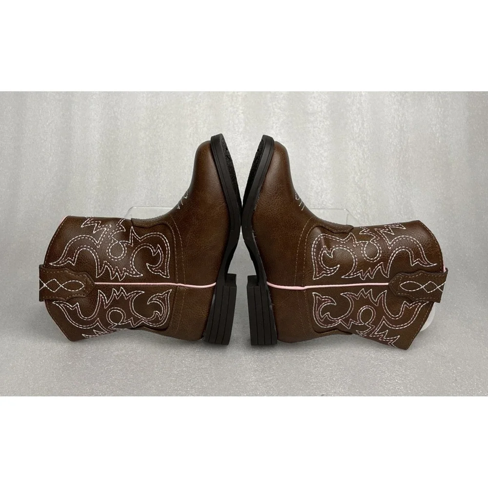 Wonder Nation Brown Pull-on Square Toe Cowboy Cowgirl Boots Toddler Girls Size 8